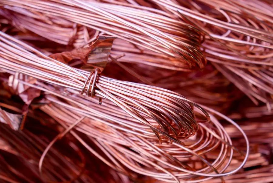Copper wire showing metallic texture