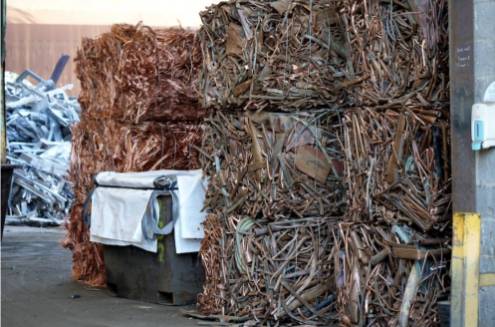 Baled copper scrap ready for transport