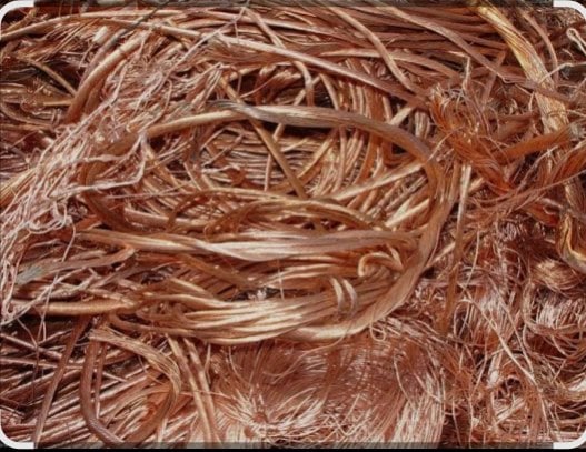 Bare copper wire strands close up